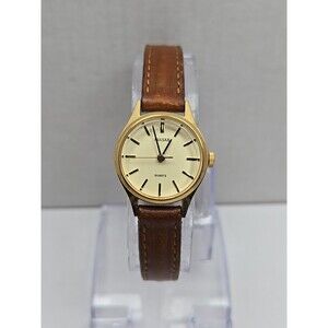 Vintage Pulsar by Seiko Quartz Gold Toned Dress Watch New Battery Brown Leather